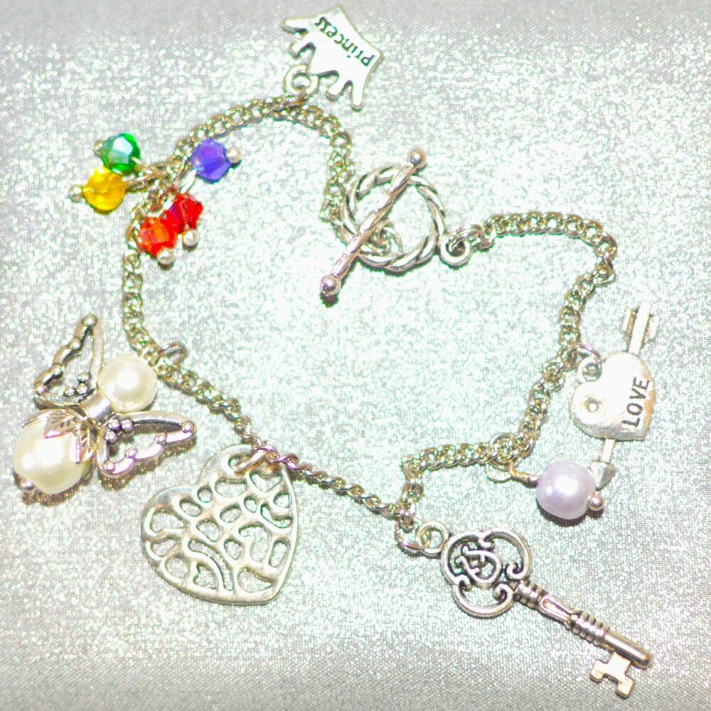 Angel, hearts, crystal, pearl chain charm braceles BC-15-010